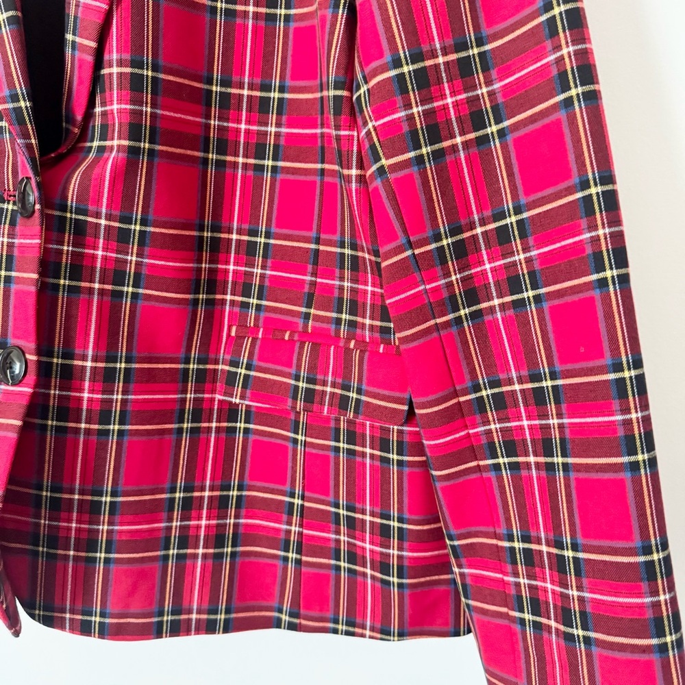 NWT J.Crew Red Tartan Plaid Blazer Jacket Structured Stretch Size 12 - Picture 3 of 11